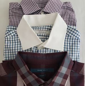 3 PACK Perry Ellis Portfolio Plaid Slim Fit Dress Shirts